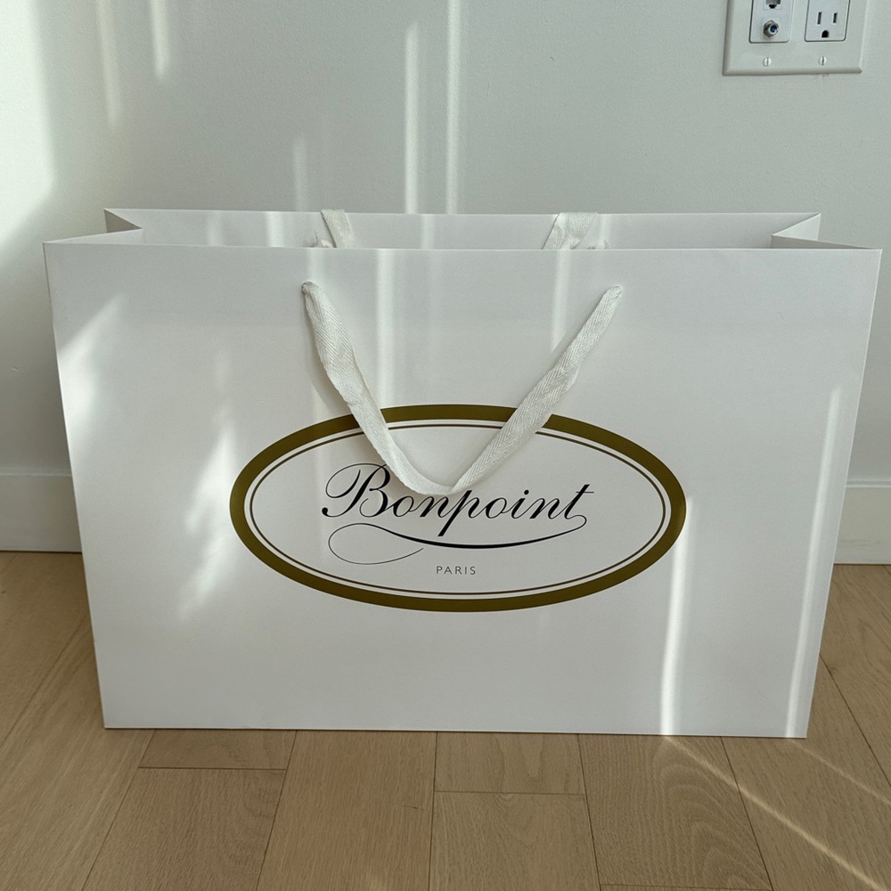Bonpoint White Shopping Bag with Gold Detailing
